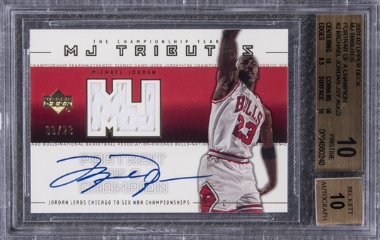 2001-02 Upper Deck MJ Tributes "Portrait Of A Champion" #2 Michael Jordan Autograph Patch Jersey Card (#09/23) - BGS PRISTINE 10/BGS 10